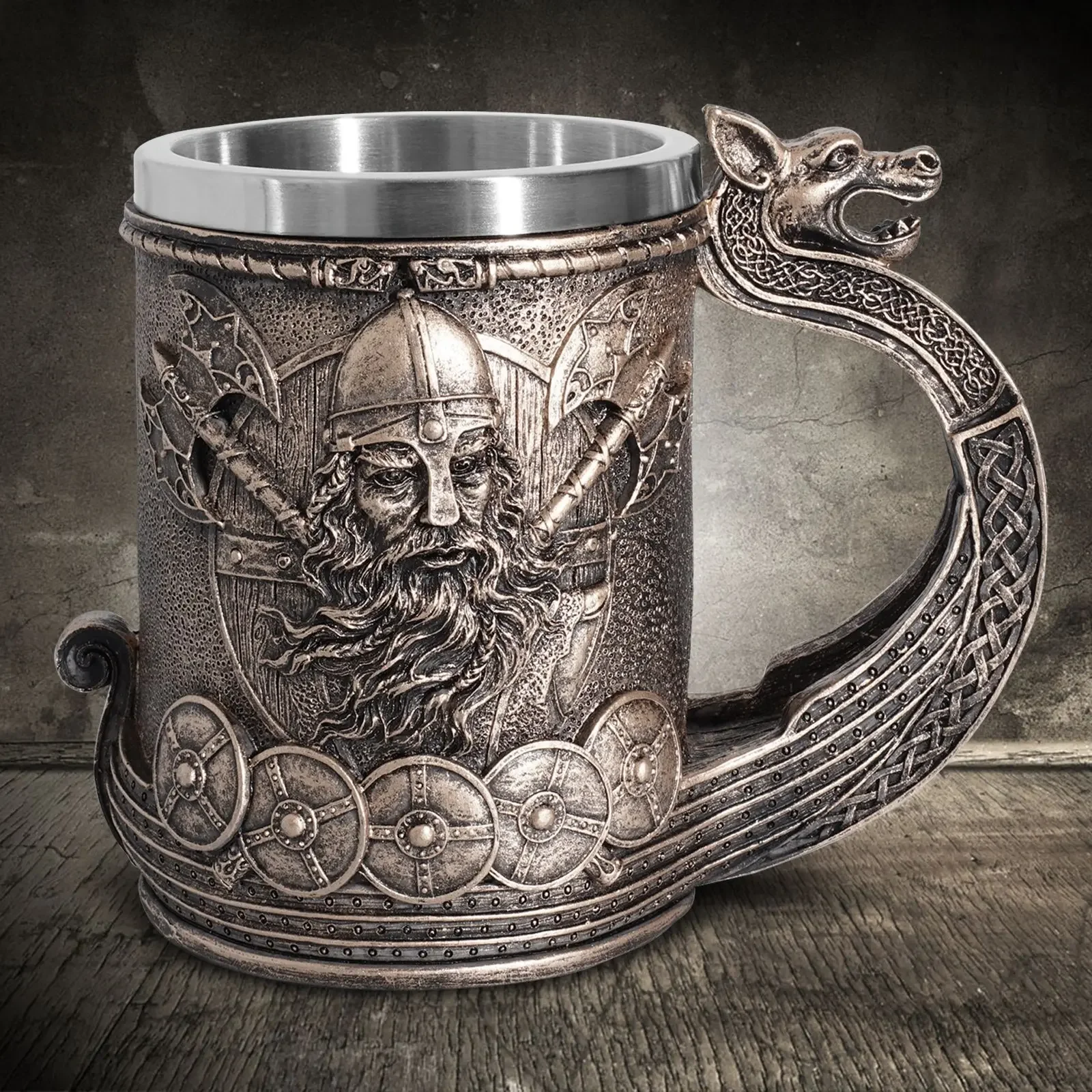 Norse Mythology Odin and Thor Viking Beer Mug Stein Tankard with Stainless Steel Liner Nordic Tradition Coffee Mug Drink Cup 20o