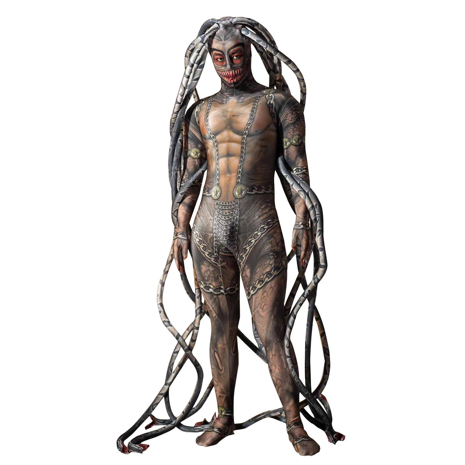 

Snakeshaped Print Jumpsuit Horror Thriller Peculiar Man Women Gogo Halloween Costume Birthday Party Nightclub Stage Performance