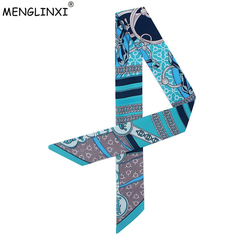 Chain And Crown Print New Design Silk Scarf Women Tie Luxury Brand Scarf Bag Ribbons Fashion Head Scarf Small Long Scarves