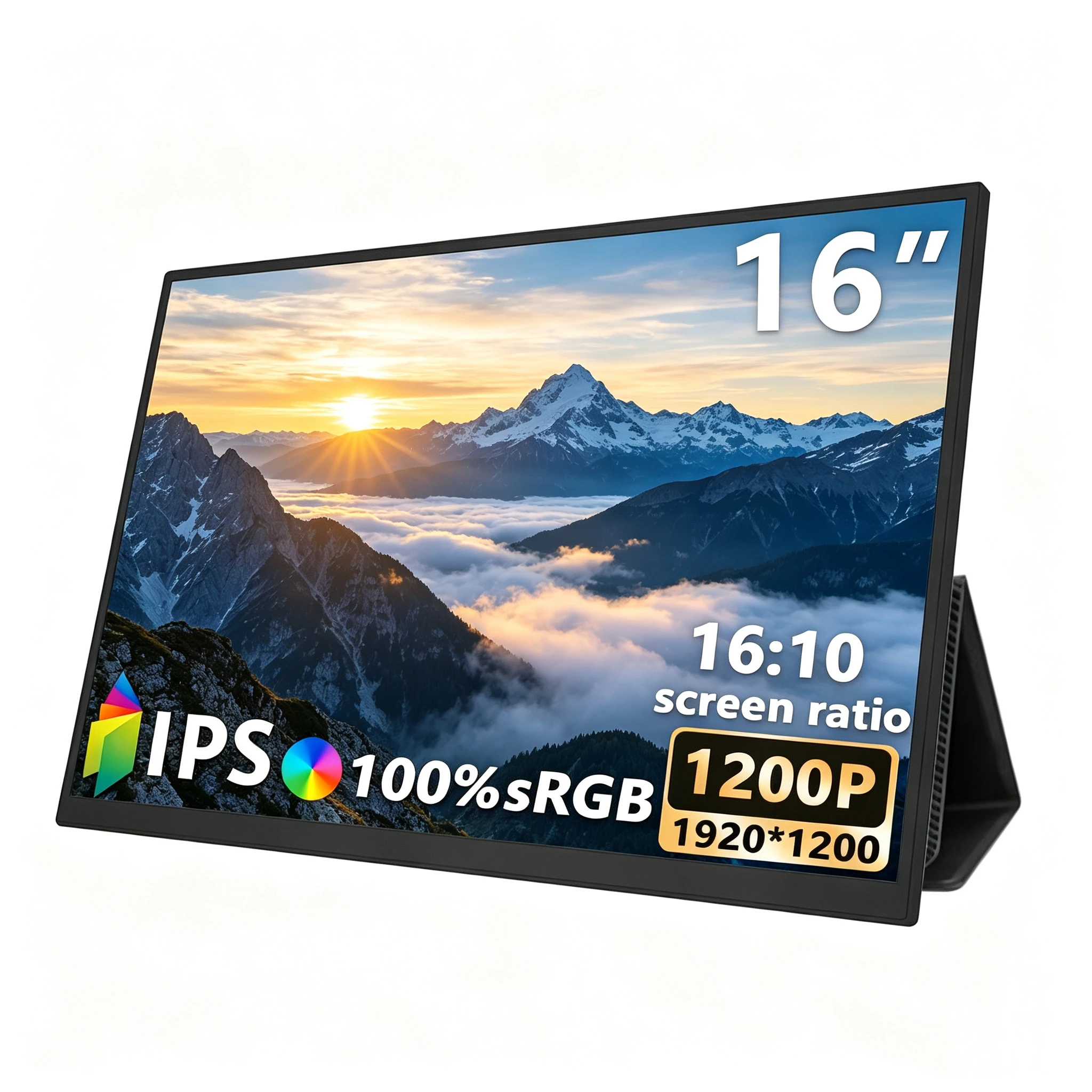 16-Inch Portable Monitor 1920×1200 Travel External Screen 16:10 HDR USB-C&HDMI VESA Compatible with Cover for Mac PS4/5 Desktop
