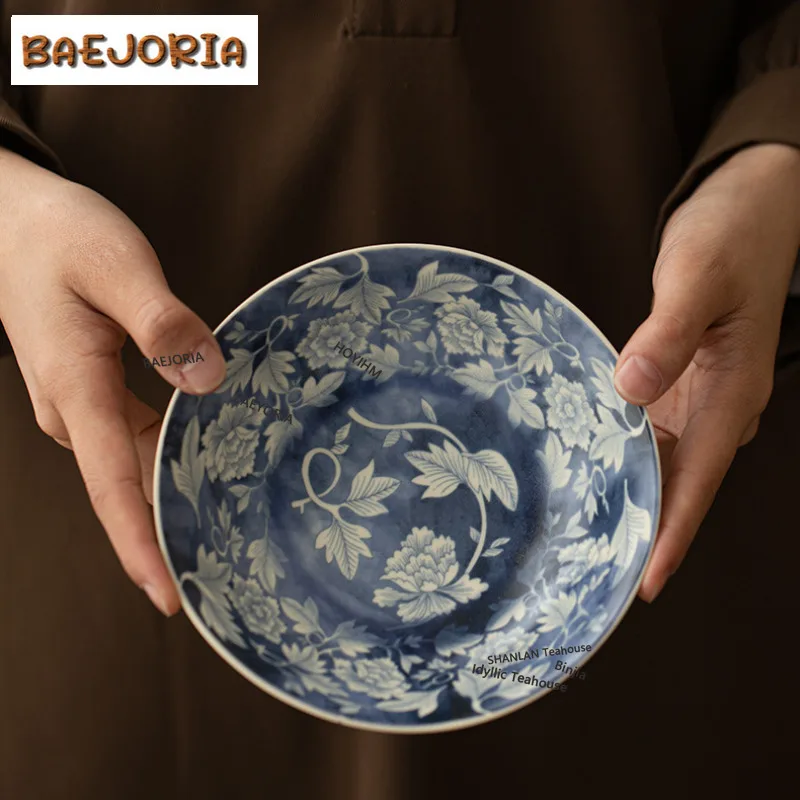 BAEJORIA Soda Glazed Yuan Blue And White Ceramic Pot Bearing Holder Teapots Support Dry Bubble Table Tea Tray Coasters Tea Gifts