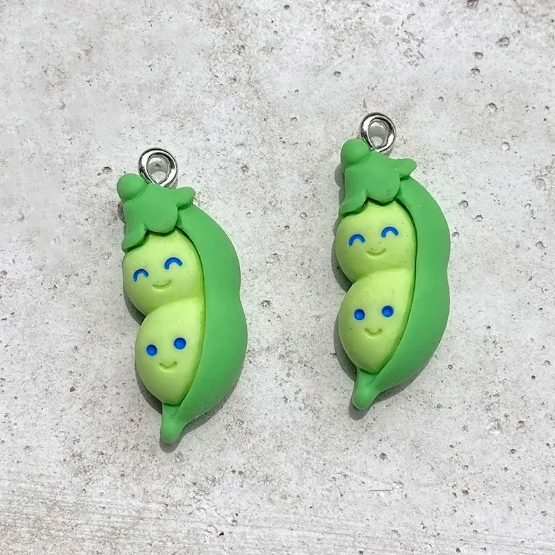 10pcs Kawaii Green Peas Bean Resin Charms Cartoon Vegetable Pendant For Earring Bag Keychains Decor Diy Jewelry Make