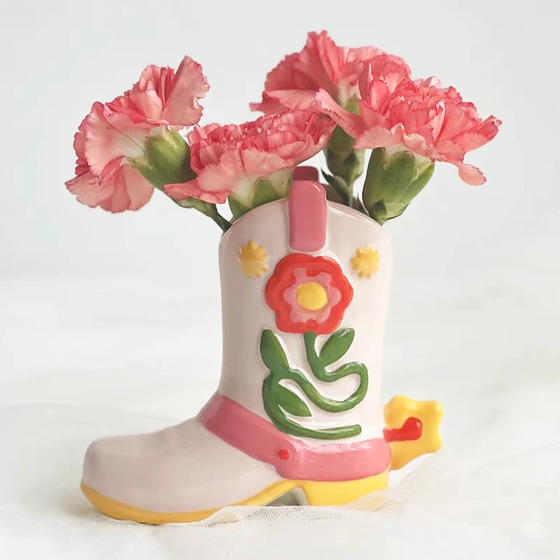 

Flower Vases With Flowers Ceramic Vase Decoration Home Living Room Table Desktop Office Bedroom Happy Face Cartoon Boots Vases