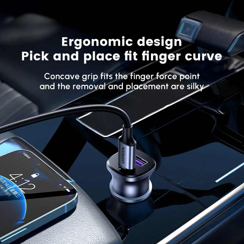 UGREEN 30W Adaptador de cargador de coche rápido Interfaz dual Cargador de coche de marca de alta calidad y bajo precio