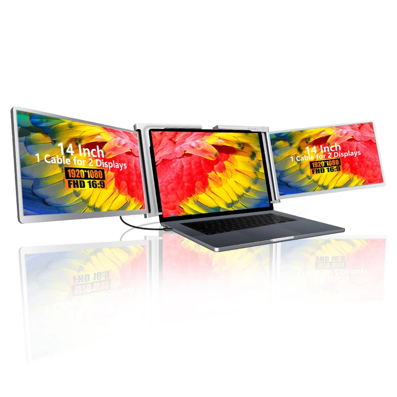 Full HD 1080P USBC Triple Portable Monitor Screen for Laptop With Sturdy Metal Stand Fits 13-17.3 Inch Laptops