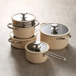 Korean Stainless Steel 304 Pot Set Double Ear Soup Pot Single Handle Milk Pots Steamer Seafood Pots Silicone Glass Cover