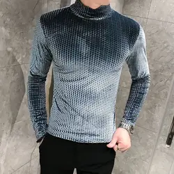 Boyfriend Solid Color Pullover Long Sleeve Men's Clothing Casual T-shirt Fashionable Spring Autumn Half High Collar Tops