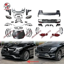 W166 ML To GLE Body Kit For Mercedes ML350 450 Facelift To GLE63 Front Bumper Rear Bumper Lights Engine Hood For ML250