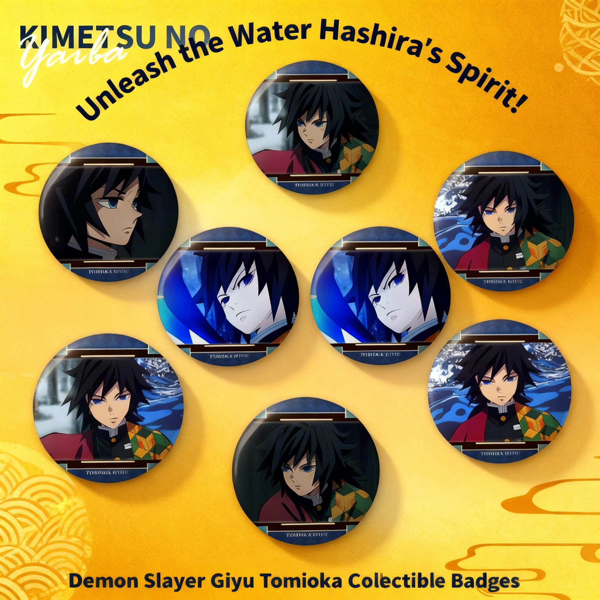 

Demon Slayer Personal Badge 75mm Pin Hashira Giyu Tomioka Tokito Muichiro Large Badge Decorative Pin Anime Merchandise