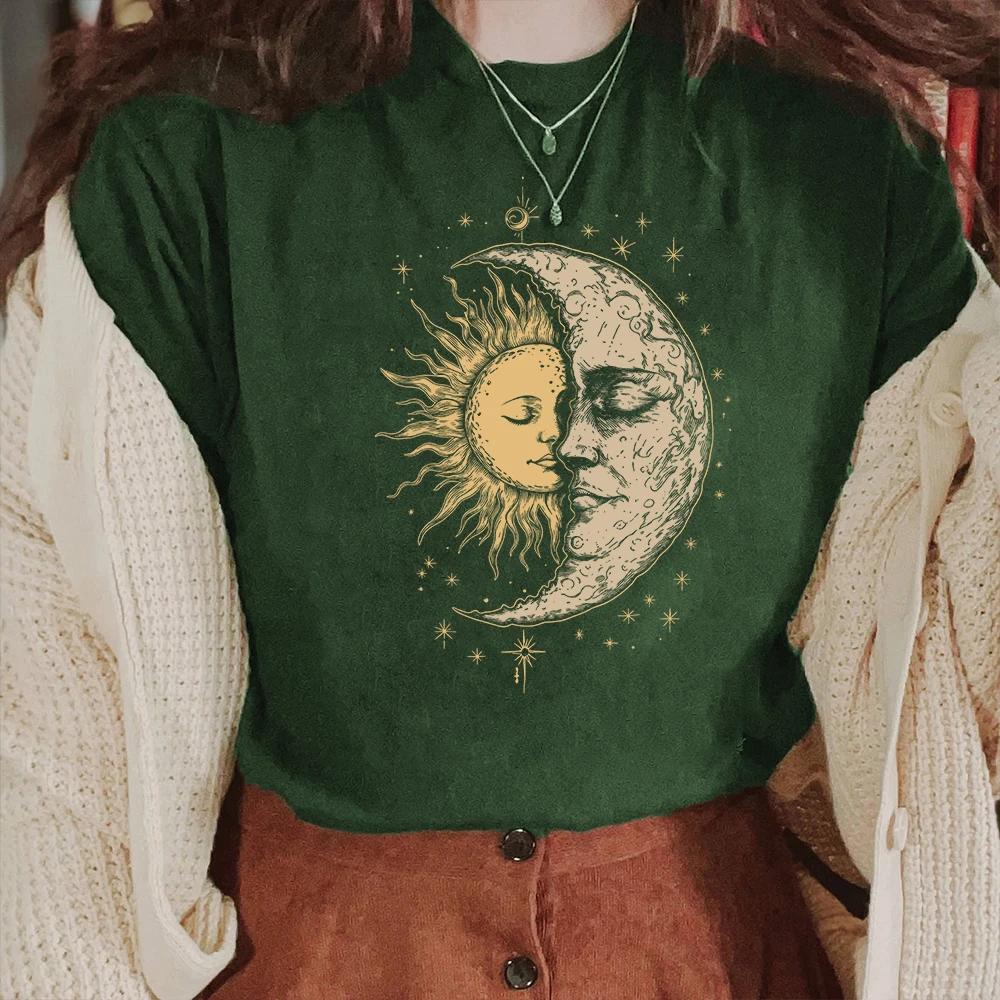 Mystical Sun and Moon Face Comfort Unisex T-Shirt Chic Vintage Bohemian Attire Apparel Short Sleeve Trendy Y2K Casual Streetwear view 6