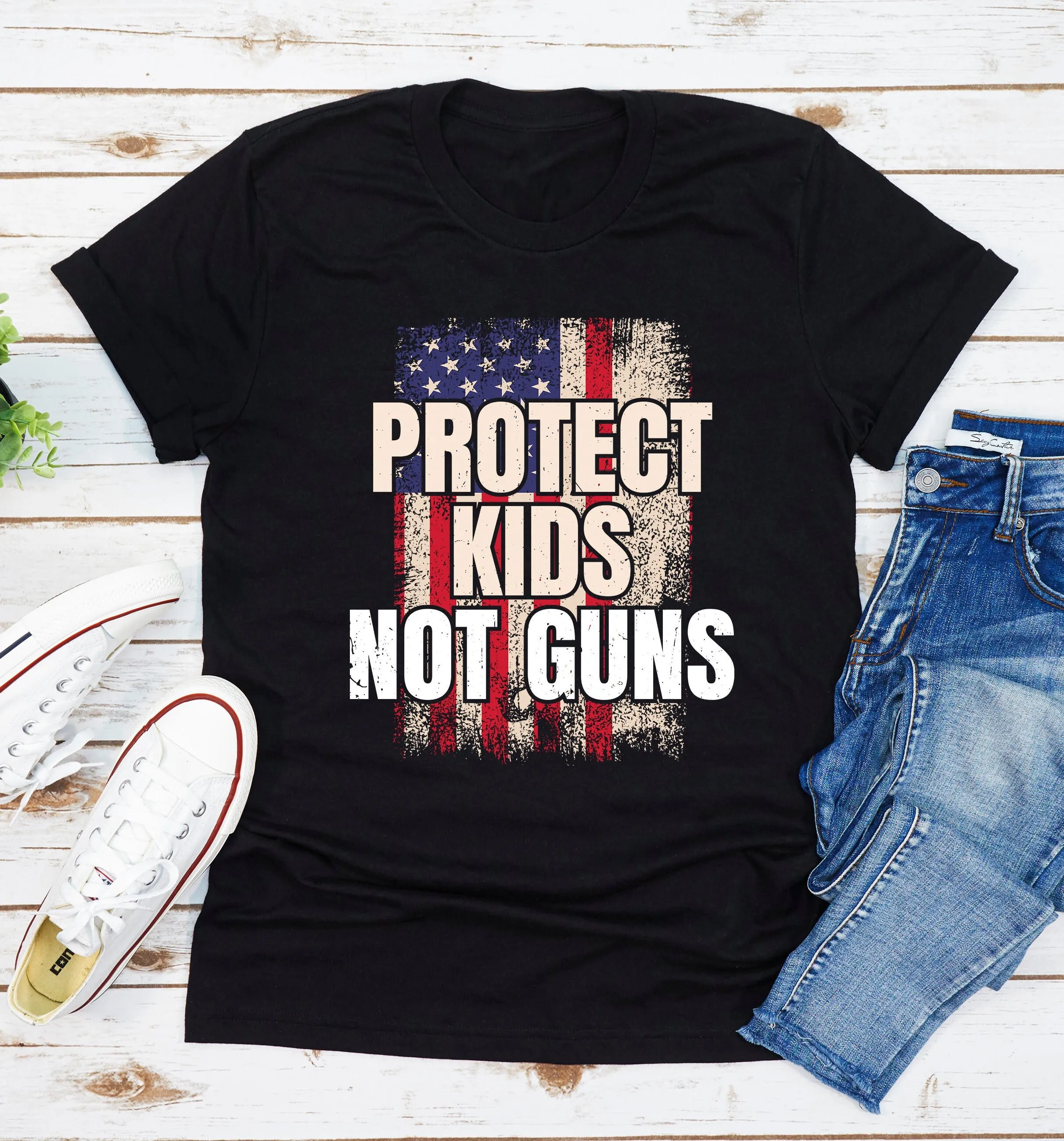 Protect Kids Not Guns T Shirt Stop Gun Violence Reform Now American Flag Support Control