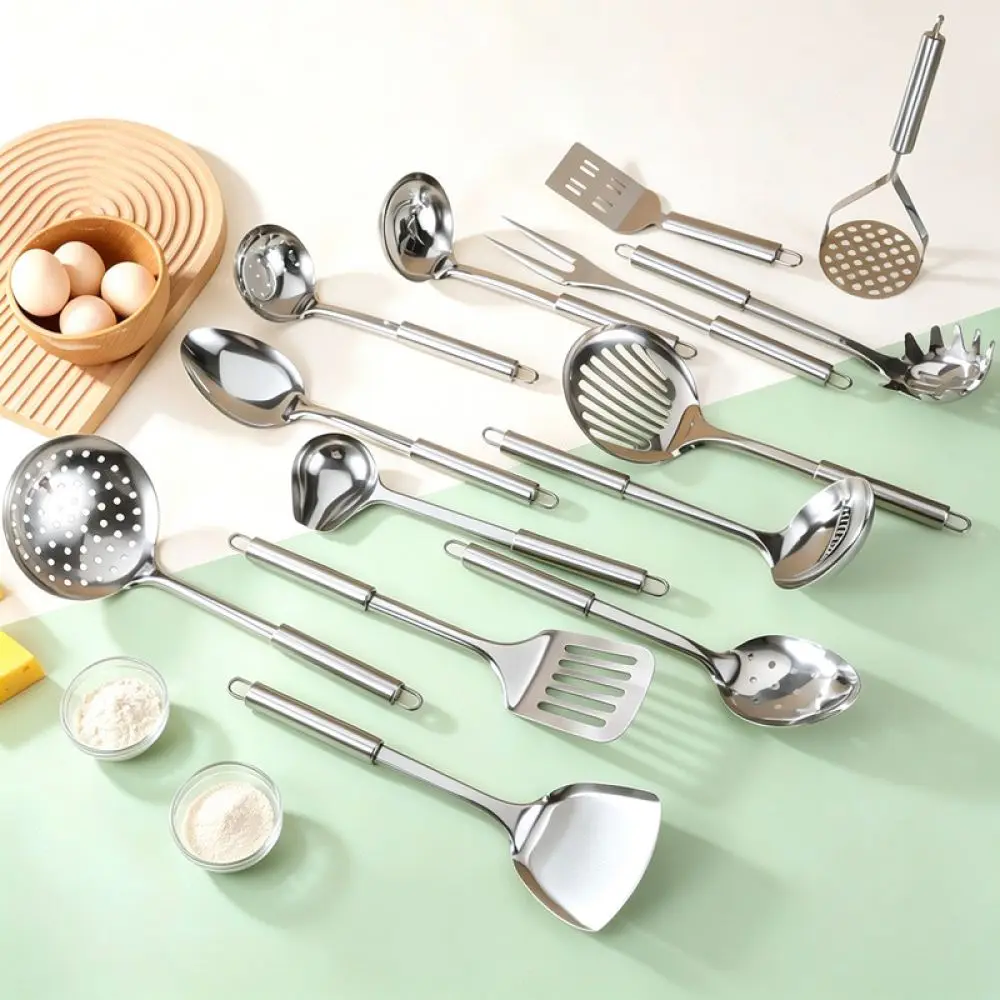 Premium Thick Stainless Steel Utensil Set Kitchen Spatula Soup Ladle Slotted Turner Nonstick Cookware Cooking Gadgets