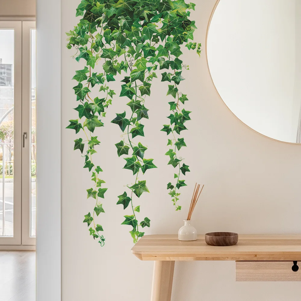 2 Sheets Set Hanging Vine Wall Decals Evergreen Ivy Leaves Wall Stickers Bedroom Living Room Sofa TV Background Wall Art Decor