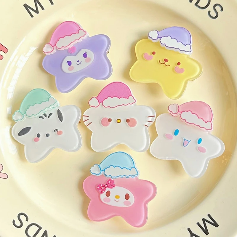 Sanrio Kawaii Anime Hairpins Sweet Hair Clip Pochacco Cinnamoroll Kuromi Hello Kitty Star Bangs Clip Cartoon Hair Accessories