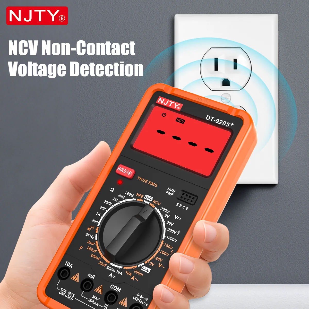 NJTY DT-9205+ Digitales Multimeter mit Manueller Bereichswahl Elektrischer Tester für Spannung, Strom, Widerstand, Frequenz HEF Spannungsmessgerät für Spannungsleitungen – Detail 6