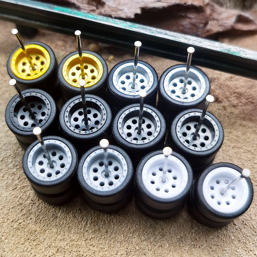 1/64 Wheels with Detachable Slick Rubber Tires Circular Spoke for Toy Model Diecast Cars Refiting Parts for Hotwheels (5 Sets)