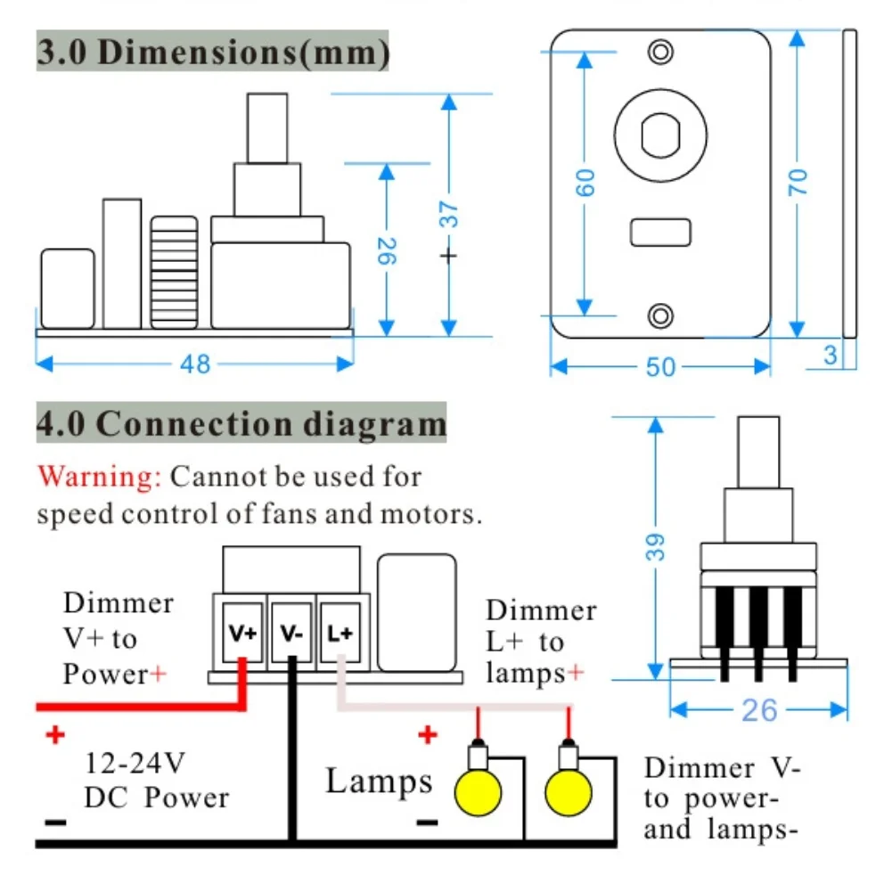 12V For PWM Dimmer Switch 60W 5A for Dimmable LED Lighting for in For RVs Trucks Trailers Boats for campers and Mobile Home