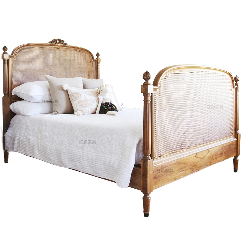 Double/neoclassical American carved solid wood bed/