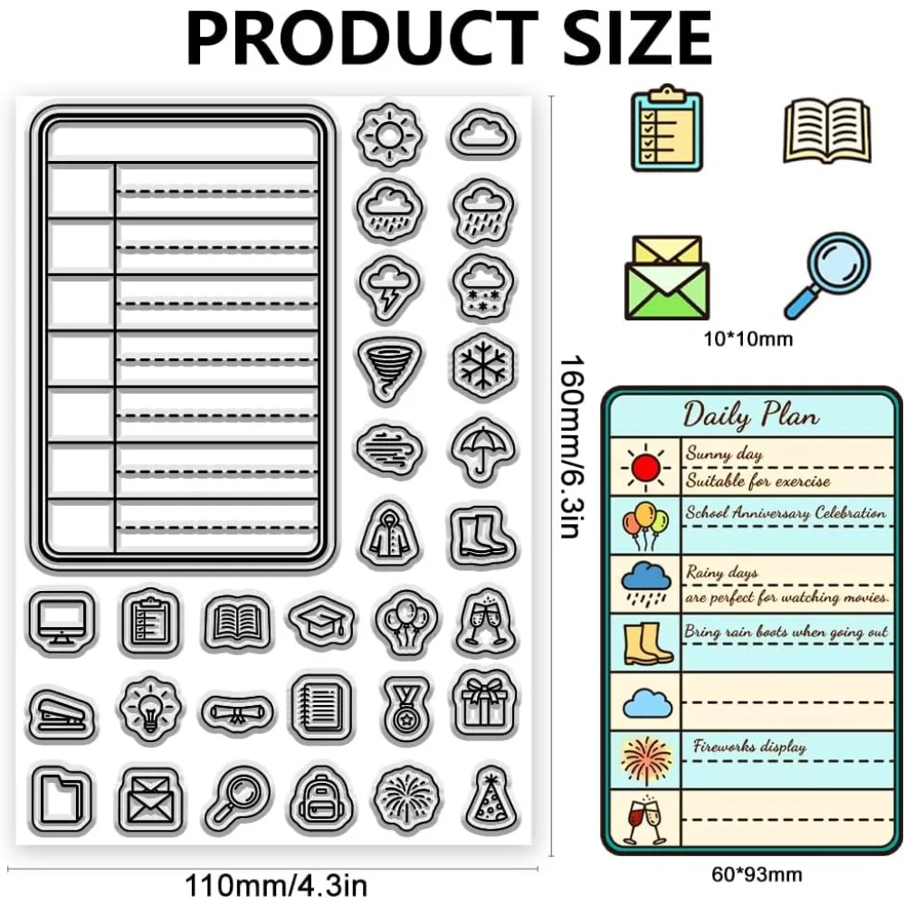 Simple Everyday Icons Clear Stamps Weather Icons Stamp Seal Schedule Transparent Stamps for DIY Scrapbooking and Card