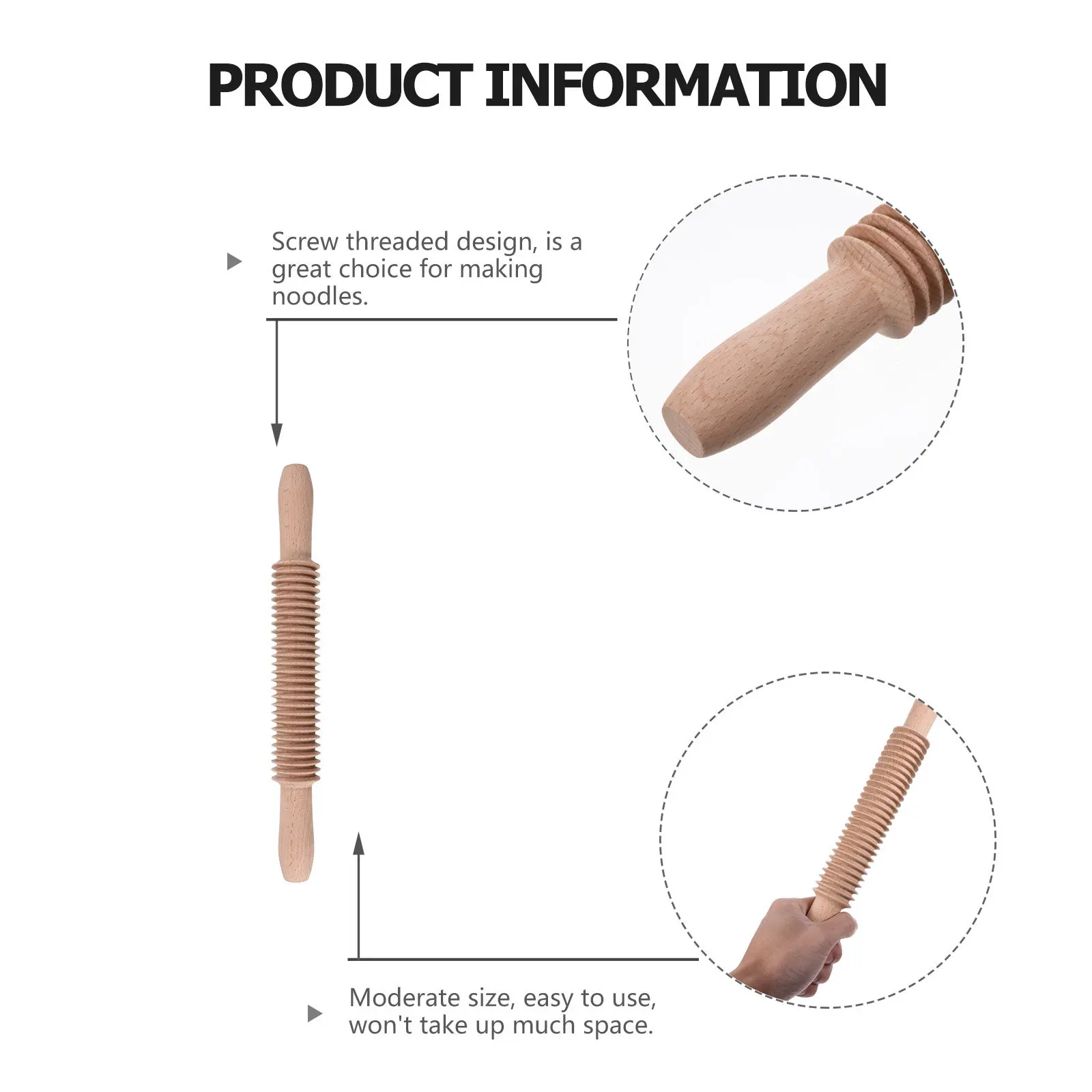 1Pcs Wooden Screw Thread Rolling Pin Dough Roller for Baking Home Kitchen Spaghetti Noodle Maker Professional Baking Roller
