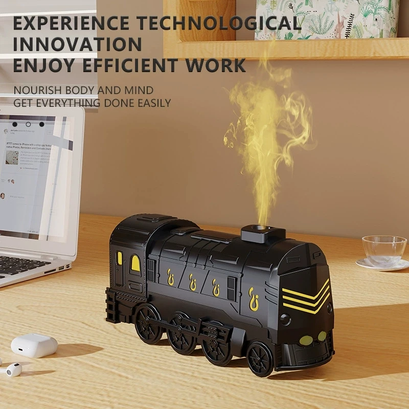 Novelty Steam Train Humidifier 300ml Remote Essential Oil Aroma Diffuser with Color Light, Ultra Quiet, Auto-Off, Creative Decor