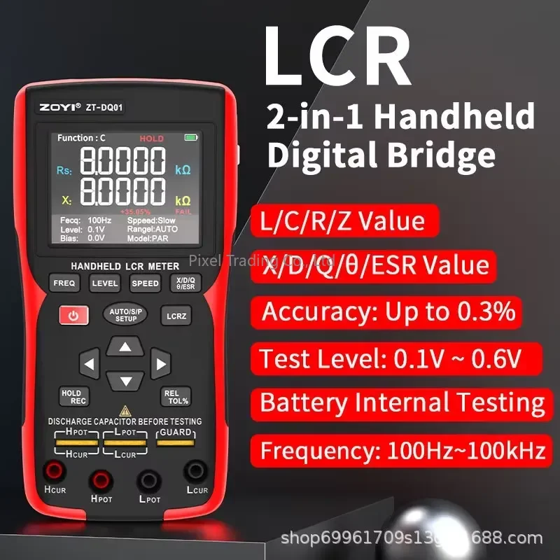 ZT-DQ02 Handheld Digital LCR Meter Tester for Capacitance Resistance Inductance Measurement with Auto-ranging LCD
