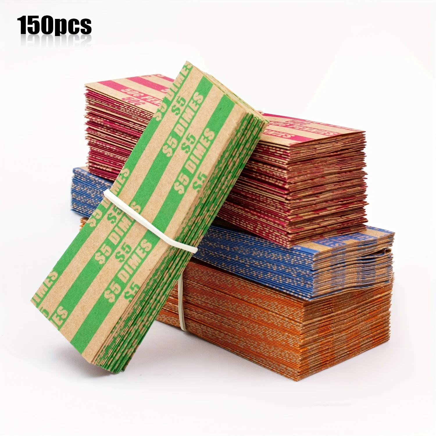 150pcs Assorted, ABA Standards Color Flat Striped Coin Wrappers: Quarters,Dollars,Dimes,Nickels,and Pennies!