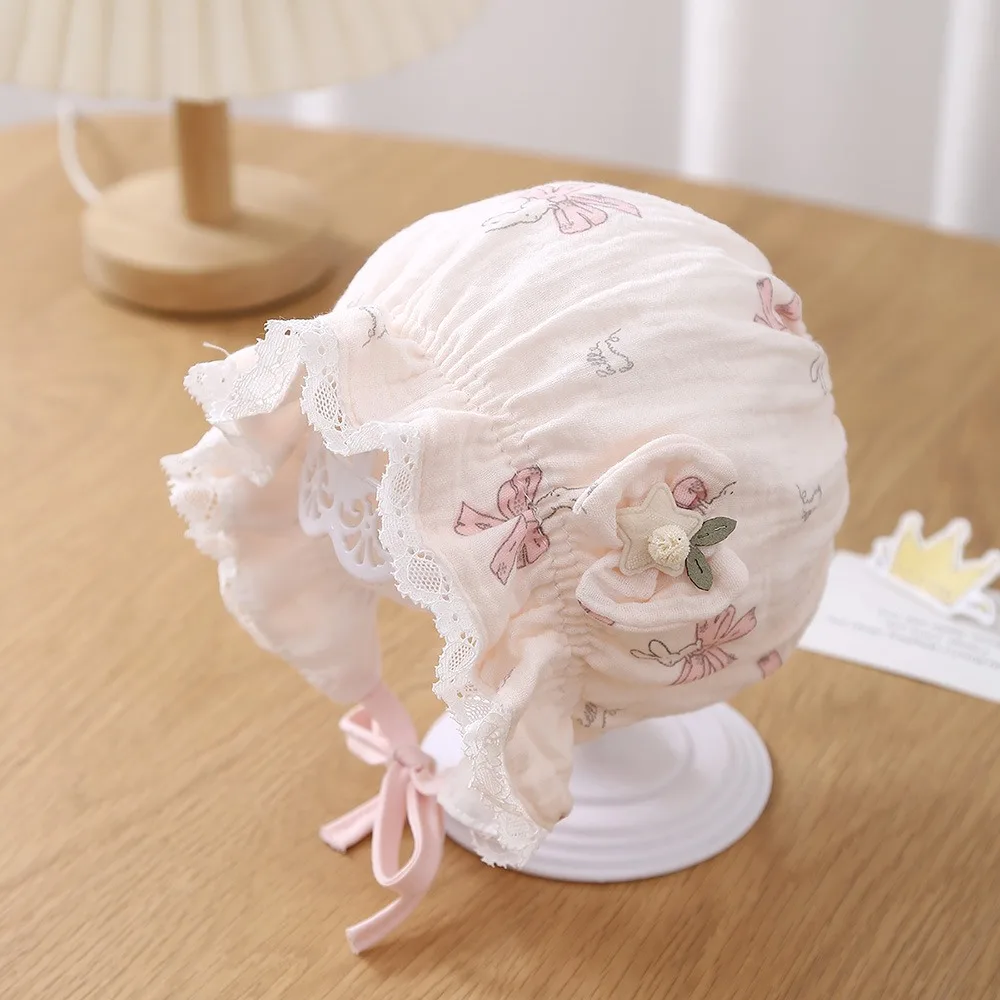 

2025 Cotton Baby Girl Bonnet Breathable 0-12M Baby Sun Hat Sun Protection Adjustable Fisherman Hat Spring Autumn