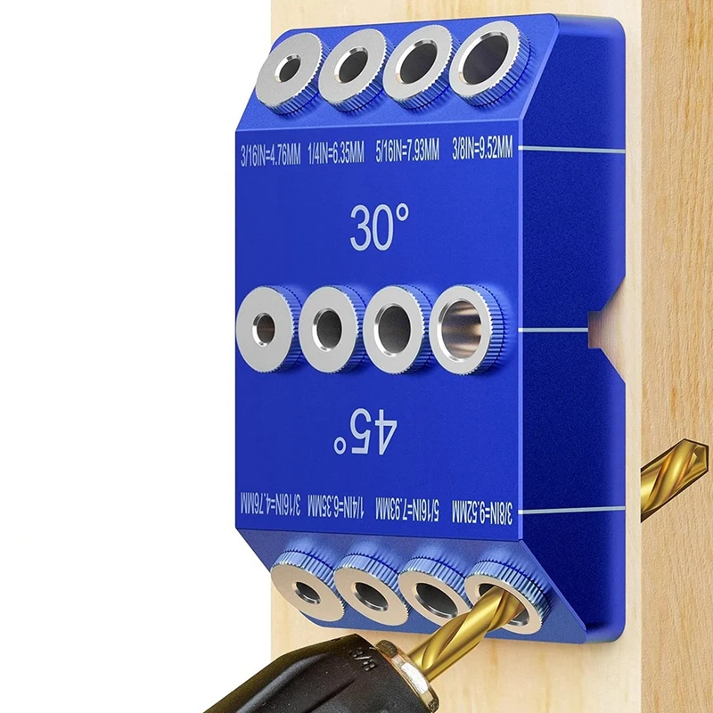 30 45 90 Degree Angle Drill Guide Jig, Drill Jig For Angled Holes And Straight Hole With 4 Sizes Steel Drill Bits Easy Install