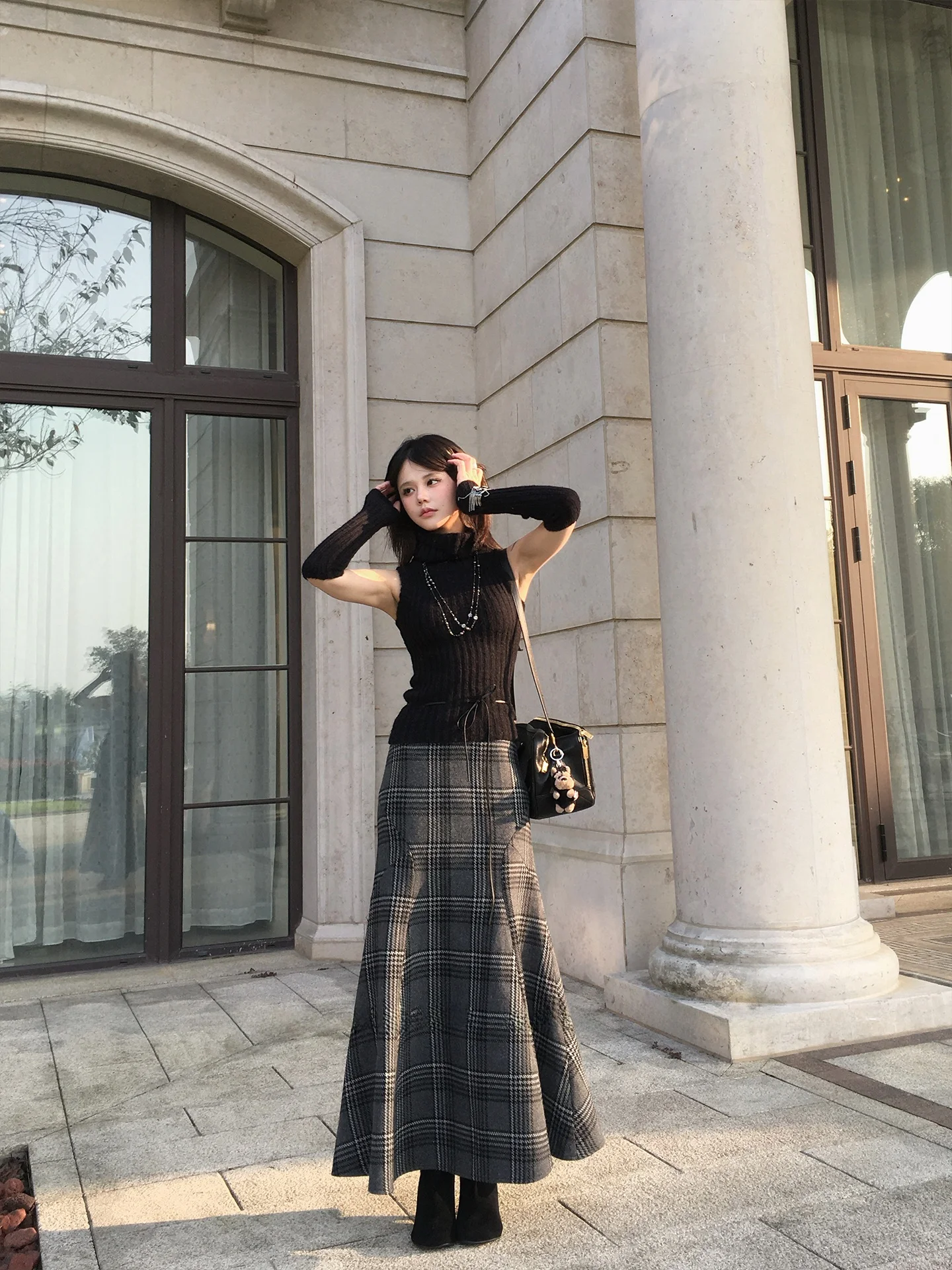 

Юбка Forlions для девочек в клетку, с высокой талией, А-силуэт, миди, стройнящая, универсальная, повседневная, из других материалов