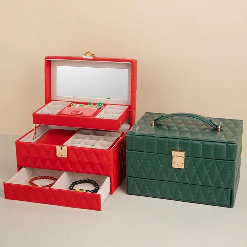 

Leather Jewelry Box Luxury Ring Bracelet Storage Boxes Vintage Necklace Earring Organizer Box Dustproof Jewelry Storage Case