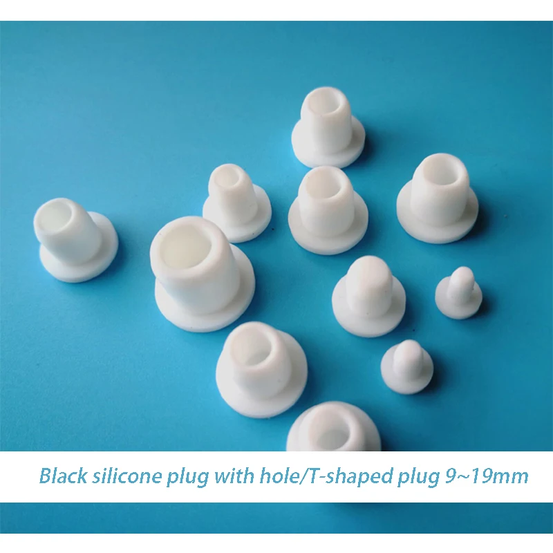 

10PCS 9mm-19mm Black Silicone Rubber Hole Plugs Solid T Type High Temperature Seal Stopper Dustproof Plug