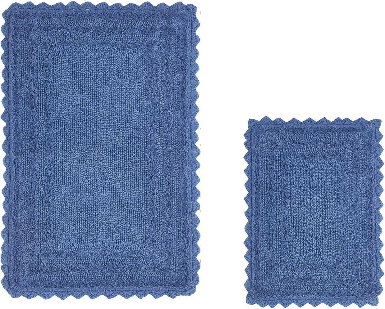 

Cotton Bath Rug Set 2 Piece 17x24 & 24x40 Inches Soft Absorbent Machine Washable Tufted Bathroom Mat Blue