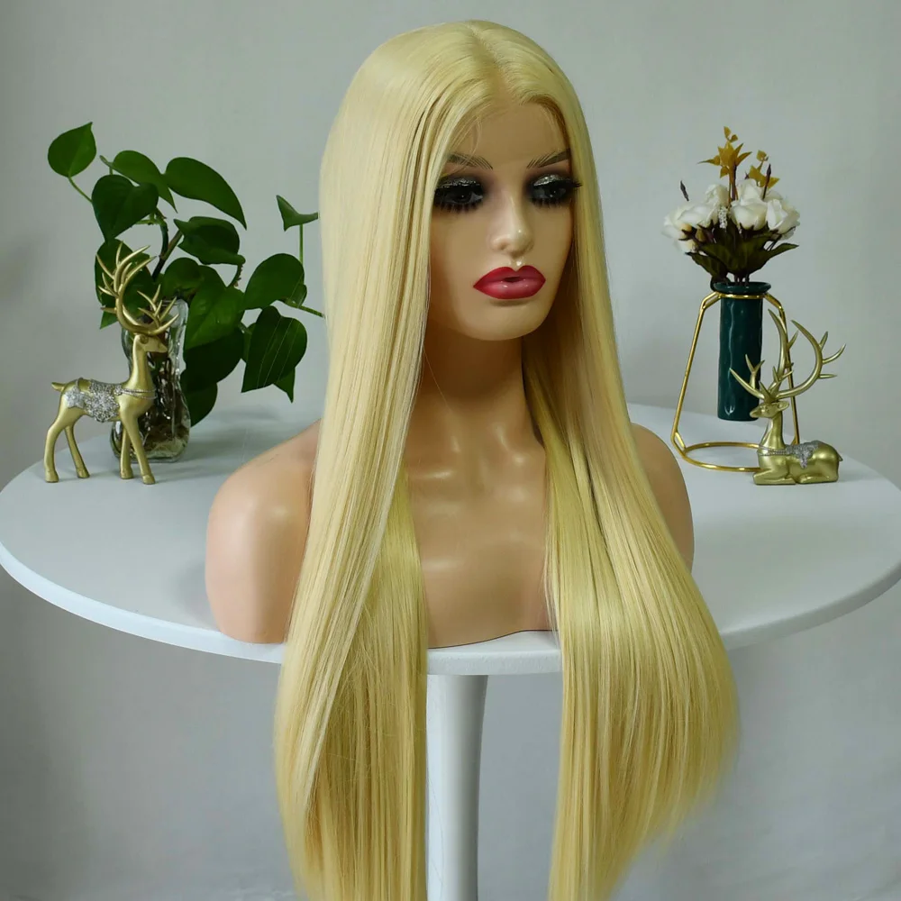 13x4 HD透明フルフロントレース613ブロンドカラーストレートウィッグレースフロントウィッグ女性用30インチ合成ウィッグ