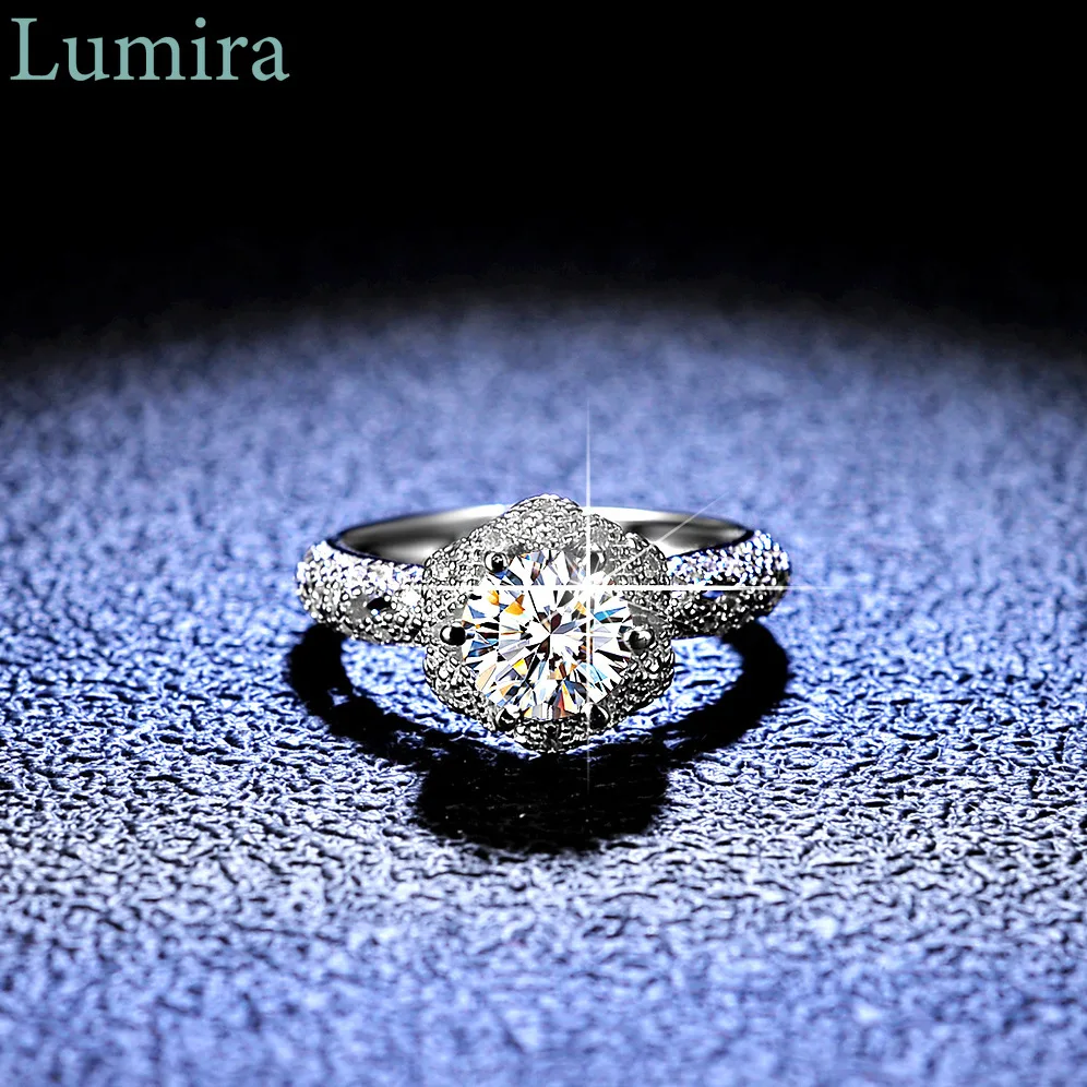 

Lumira модное 1-каратное муассанитовое платиновое обручальное кольцо PT950 с круглым набором бриллиантов, элегантное женское кольцо с шестью зубцами