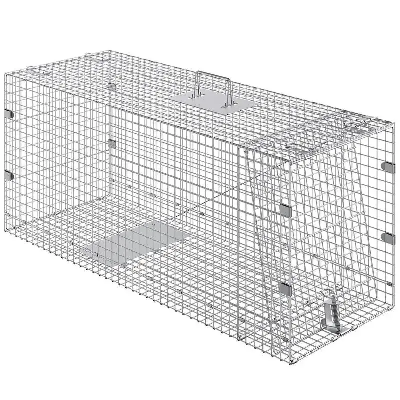 

Cage trap for live animals, 127 x 50 x 66 cm, humane cat trap made of galvanized iron, foldable animal trap with handle for stray dogs, armadillos, raccoons, marmots, foxes