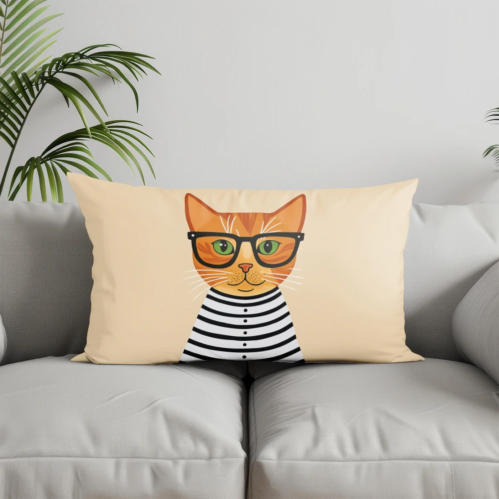 ديكور المنزل قطة أنيقة مع نظارات برتقالية مناسبة لغرفة النوم وغطاء وسادة السيارة وسادة خلفية مستطيلة #5
