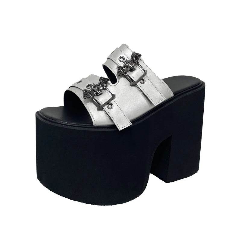 

13cm Silver Heels Slippers Punk Platform Sandals For Woman 2026 Narrowband Buckle Chunky Heels Sandals Size 34 Summer Shoes
