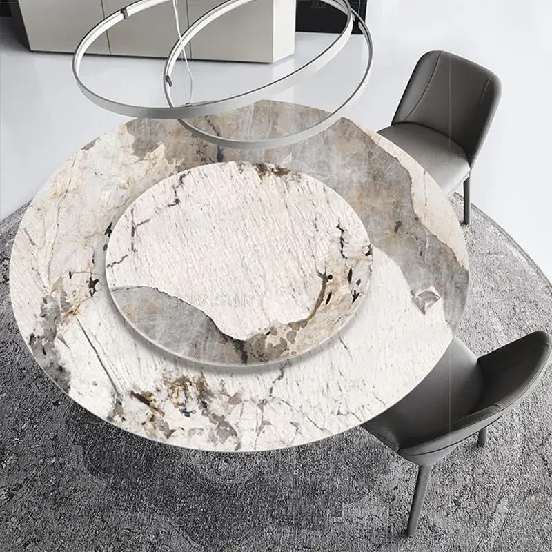 

Bright Rock Round Table Italian Light Luxury Aesthetic Postmodern Round Dining Table Turntable Living Room Home Furniture FGM