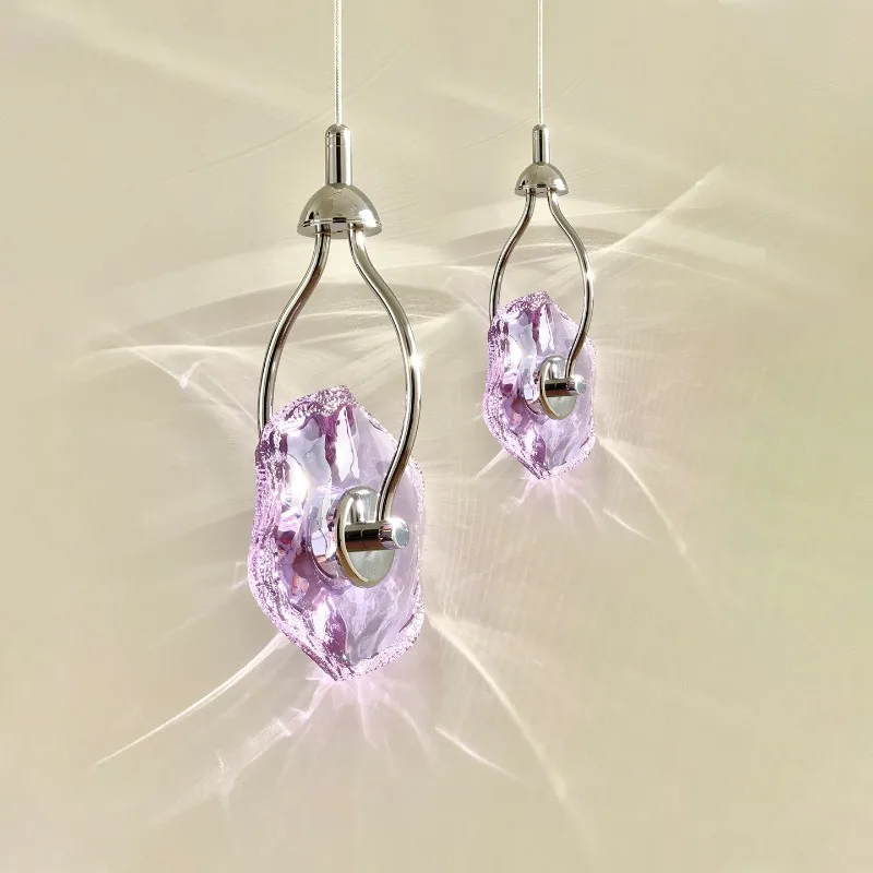 Modern High-end LED Pendant Lights Violet Cherry Blossom Pink Mint Green Glass Crystal Hanging Lamps Bedroom Bedside Art Fixture