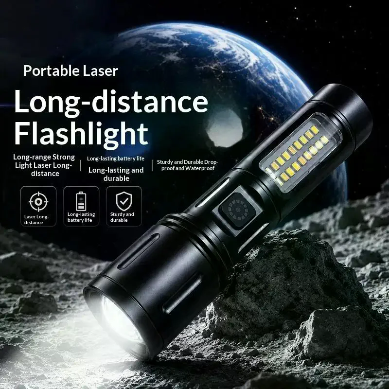 Flashlight LED COB Portable Zoomable Small Torch With Side Lights USB Rechargeable Outdoor Camping Fishing Emergency Lantern