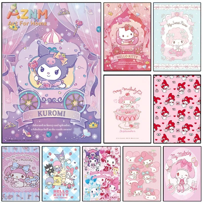 `Kuromi Sanrio Kawaii Canvas Wall Art Unframed Poster For Girls Room Purple Aesthetic Home Bedroom Dorm Wall Decor`