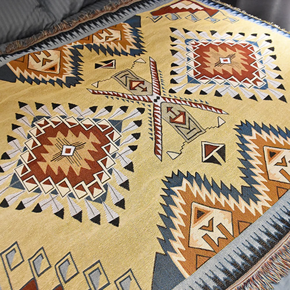 Outdoor Shawl Blanket Sand Prevention Cape Picnic Mat Nordic Moroccan Camping RV Quilt Desert Carpet Geometric Abstract Patterns