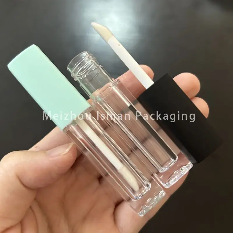 

50Pcs mini square green lip gloss empty tube 3ml small black lipstick container lip gloss cosmetic packaging with brush