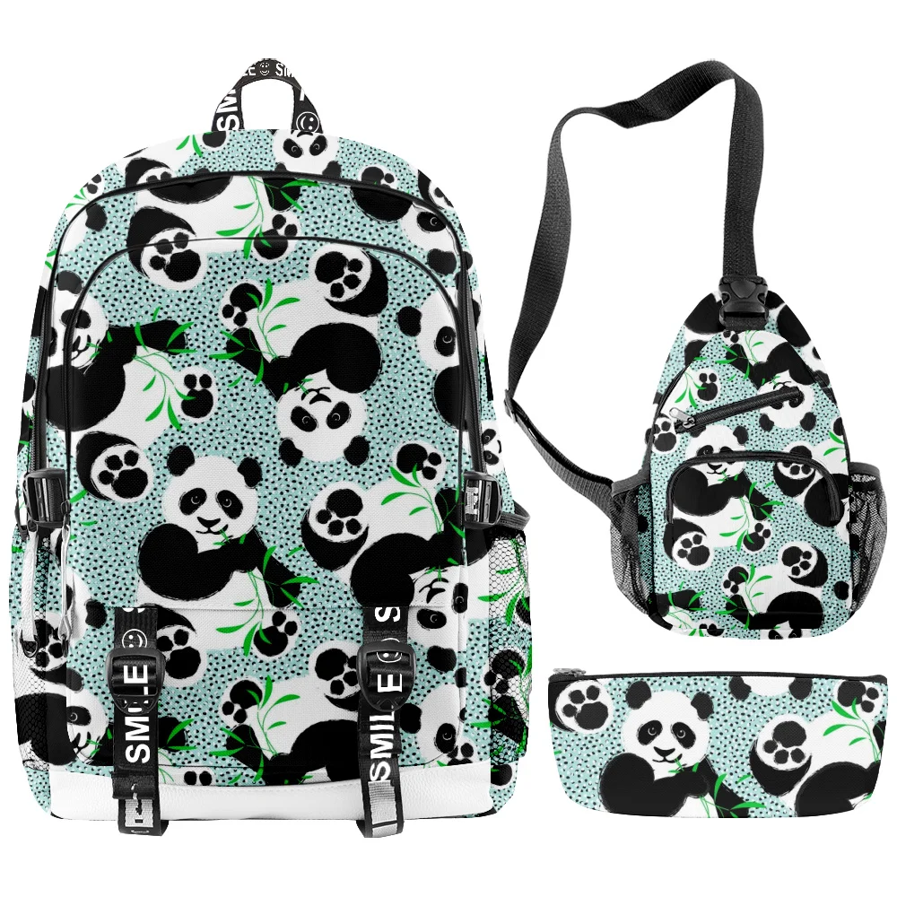 

3pcs/Set Backpack Harajuku Cute Kwaii Panda 3D Print School Student Bookbag Anime Laptop Daypack Lunch Bag Pencil Case