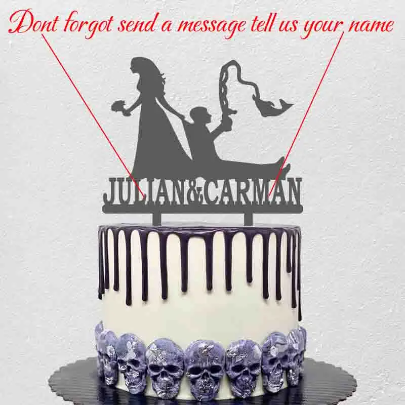 Custom Couple's Name Bride Dragging Fisherman Groom Funny Fishing Wedding Cake Topper YC278