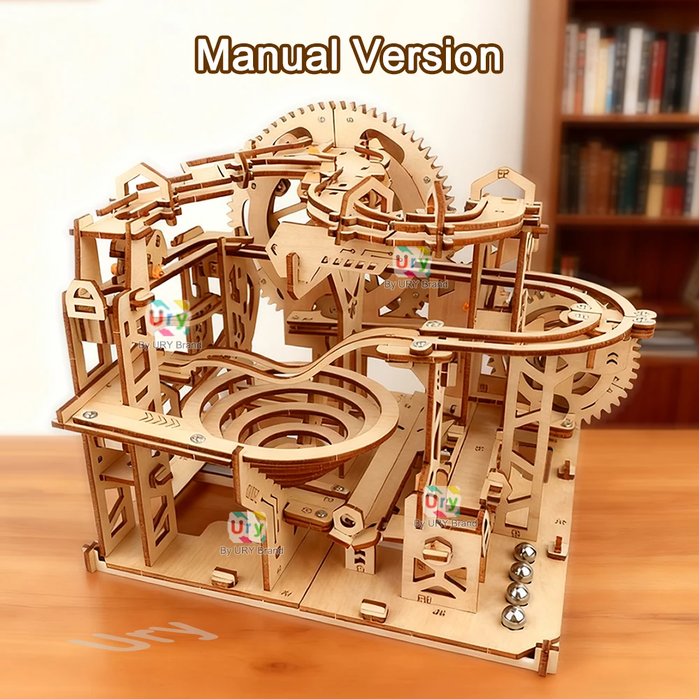 Ury 3D-Holzpuzzle, Marmor-Lauf-Set, Track-Gerät, mechanisches manuelles Modell, Wissenschaft, hoher Schwierigkeitsgrad, Labyrinth-Kugel, Montagespielzeug für Jungen