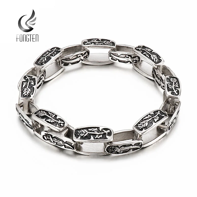 

Fongten 23cm Charm Bracelet For Men Stainless Steel Flower Chain Hollow Square Bangle Bracelets Rotre Jewelry Wholesale