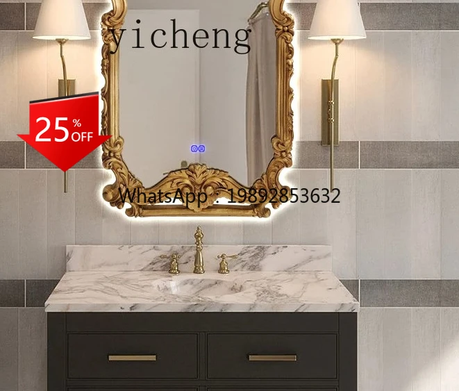 

ZZ French engraved bathroom mirror bathroom retro makeup porch fireplace wall-mounted decorative mirror