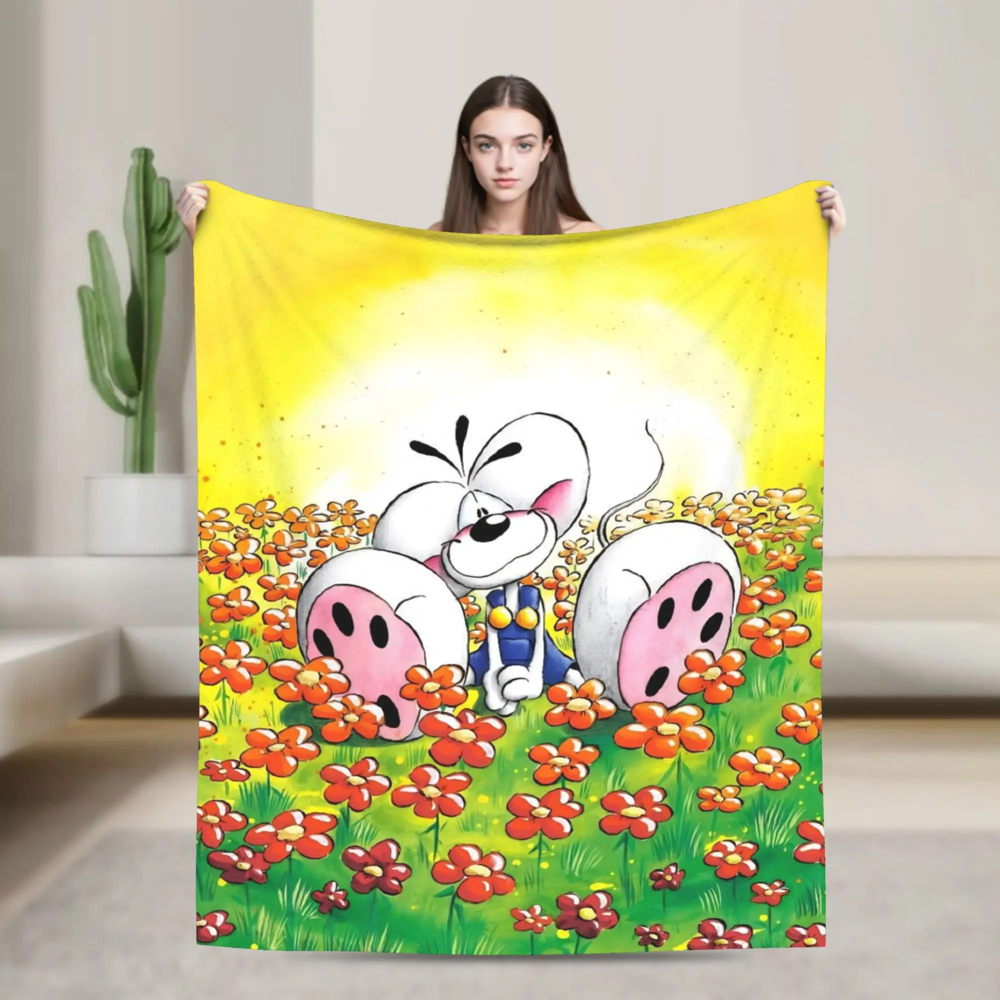 Cute Cartoon D-Diddl Mouse Blanket Flannel Textile Decor Multifunction Super Soft Throw Blankets for Sofa Bedroom Bedding Throws